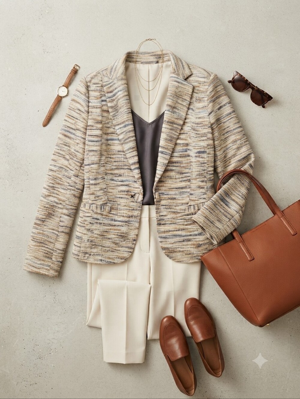 Amanda & Chelsea Multicolor Neutral Knit One Button Blazer